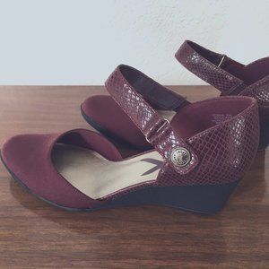 Anne Klein Sport Women's Dress Wedge Sandals - maroon, size 7.5 M